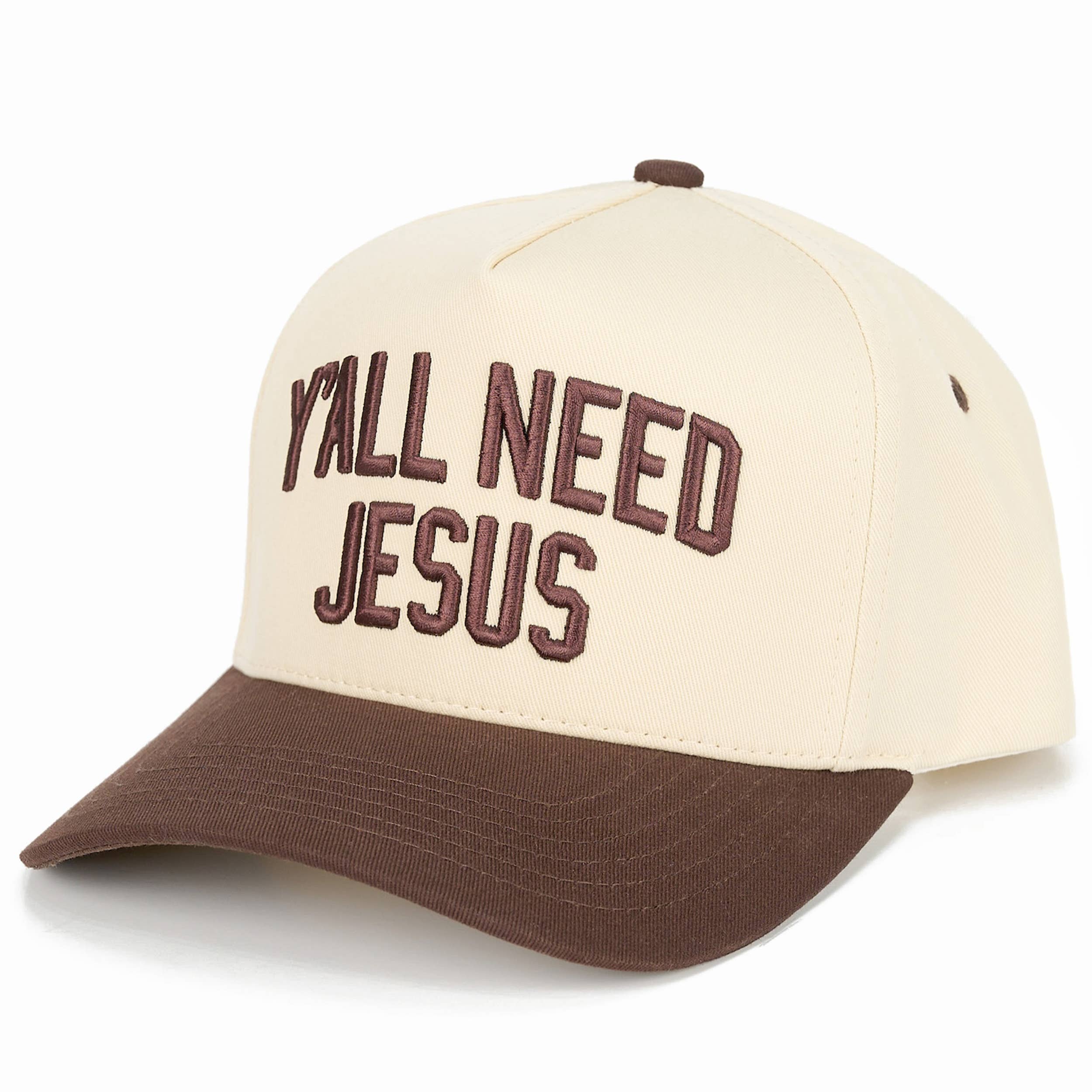 C.C Y'ALL NEED JESUS Embroidered Letter Two Tone Trucker Hat: Red