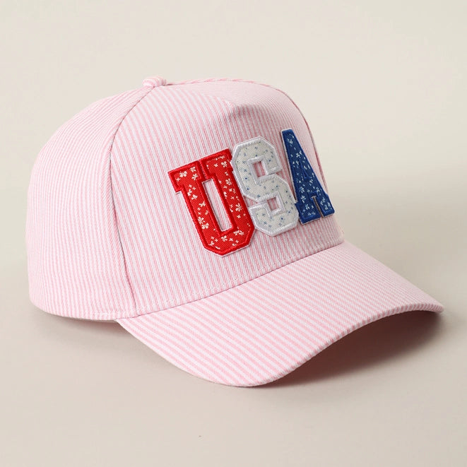 USA Letter Patch Striped Trucker Hat