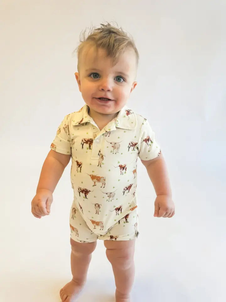 Longhorns Cows - Short Sleeve Polo Romper