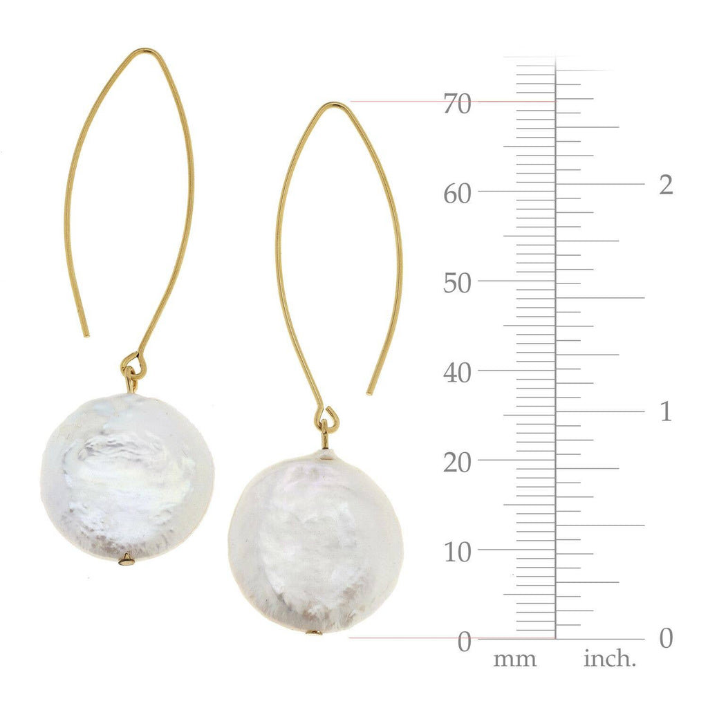 Gold Threader and Round Genuine Freshwater Pearl Earrings