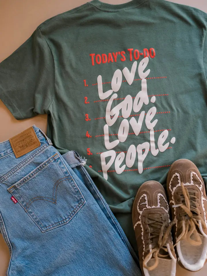 Love God Love People Tee- Muted Green | Christian Tee