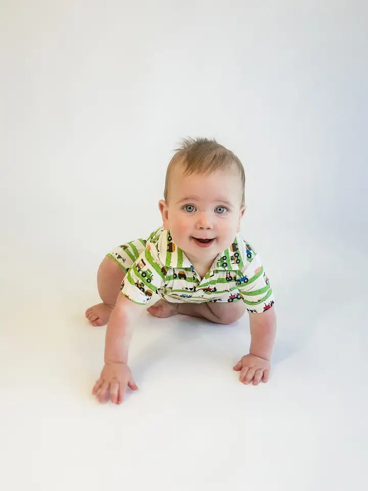 Farm Stripes - Short Sleeve Polo Romper