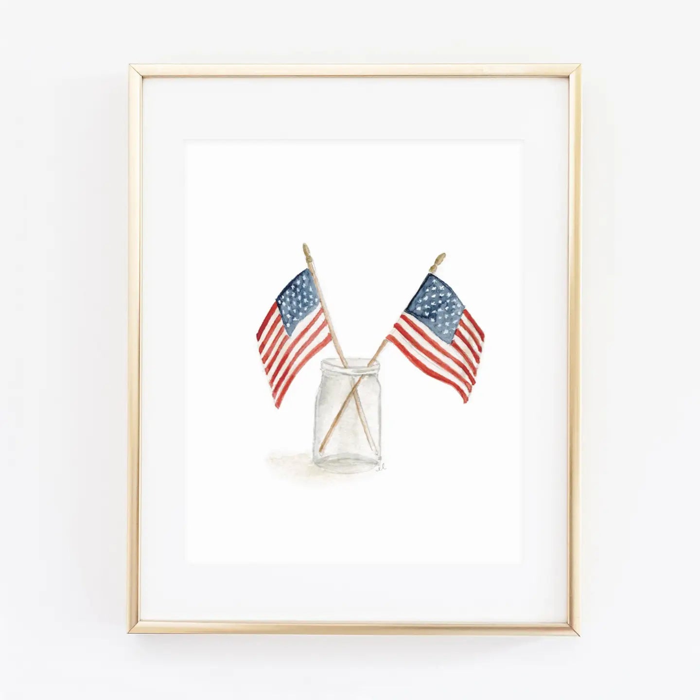 Flags in Mason Jar Watercolor Wall Art Print