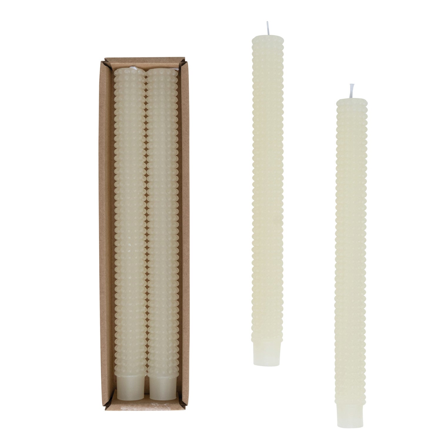 Unscented Hobnail Taper Candles, ivory