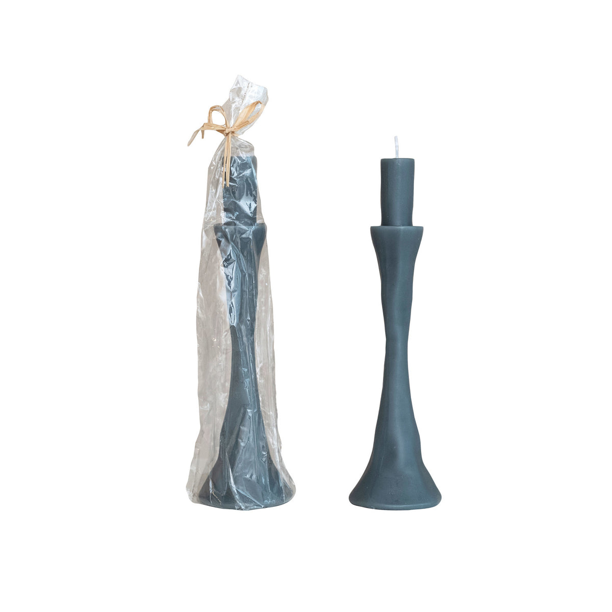 Teal, shaped taper candle/holder
