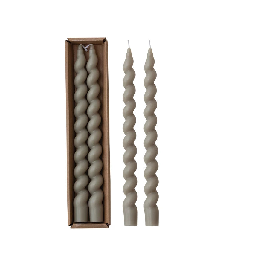 Unscented Twisted Taper Candles in Box, Grey, Set of 2