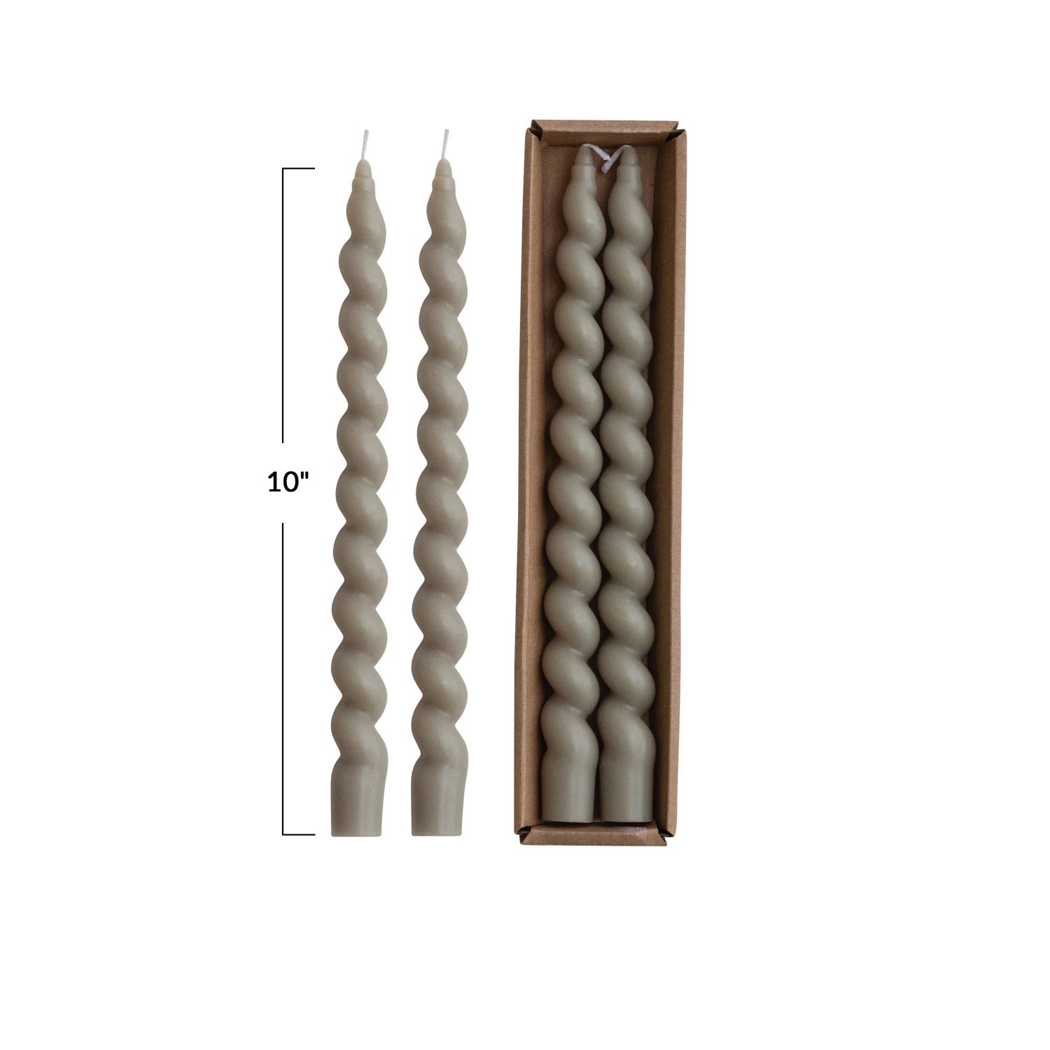 Unscented Twisted Taper Candles in Box, Grey, Set of 2