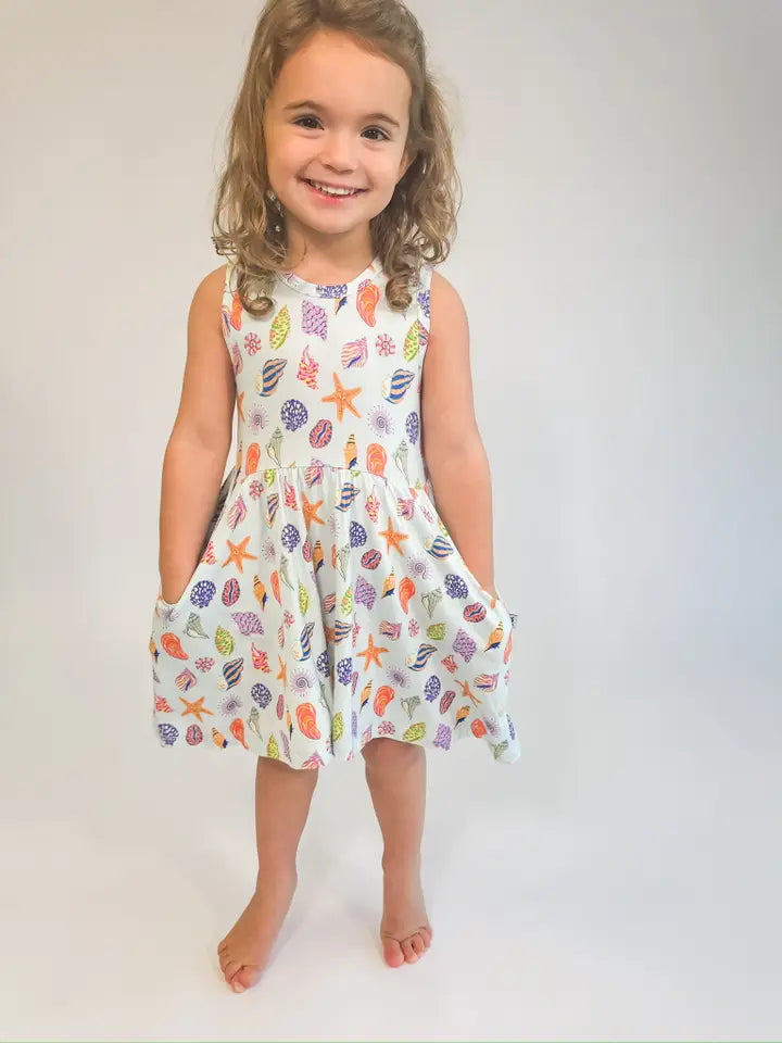 Beach Seashells - Sleeveless Pocket Dress (2T)