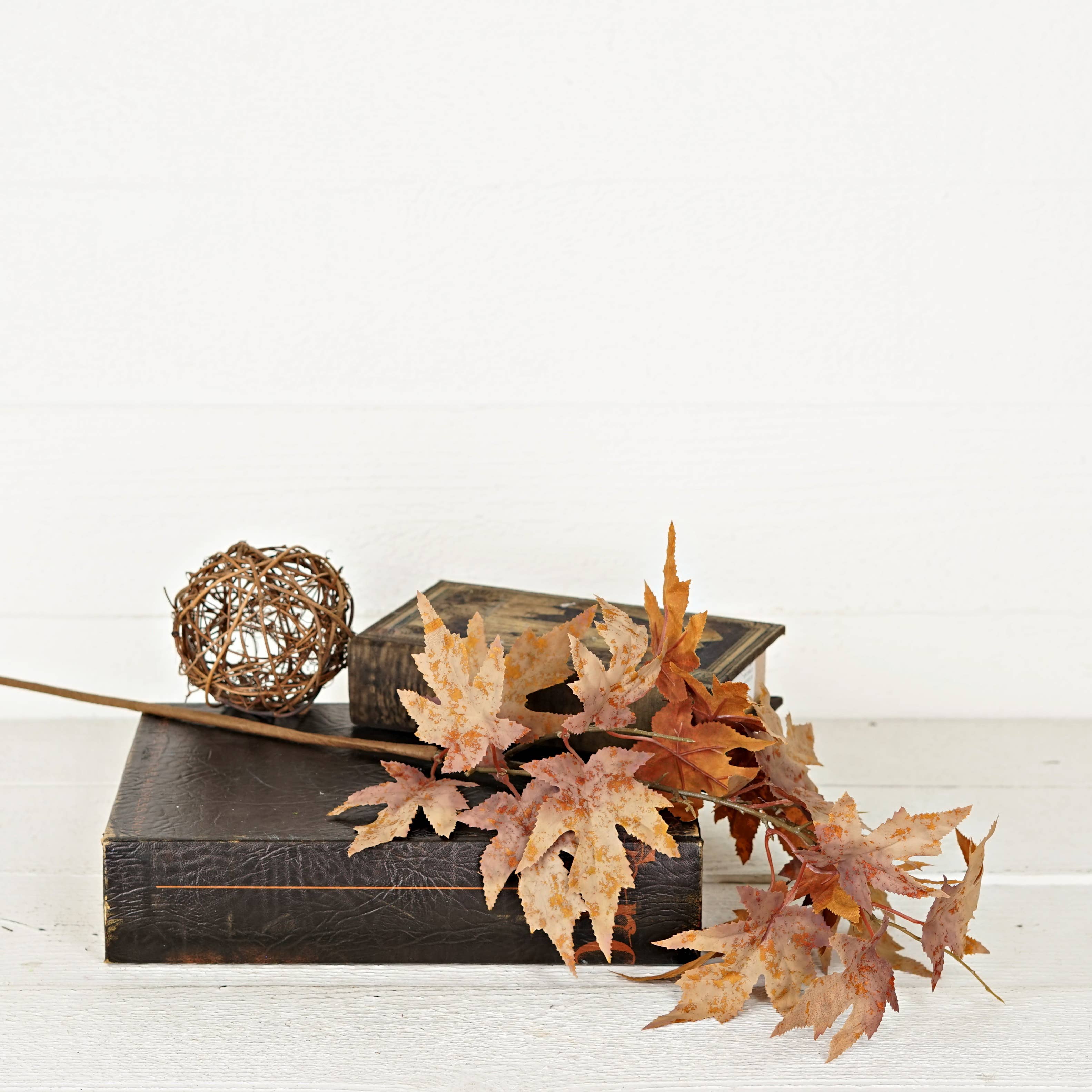 27in Spray-Flocked Maple Leaves-Mustard