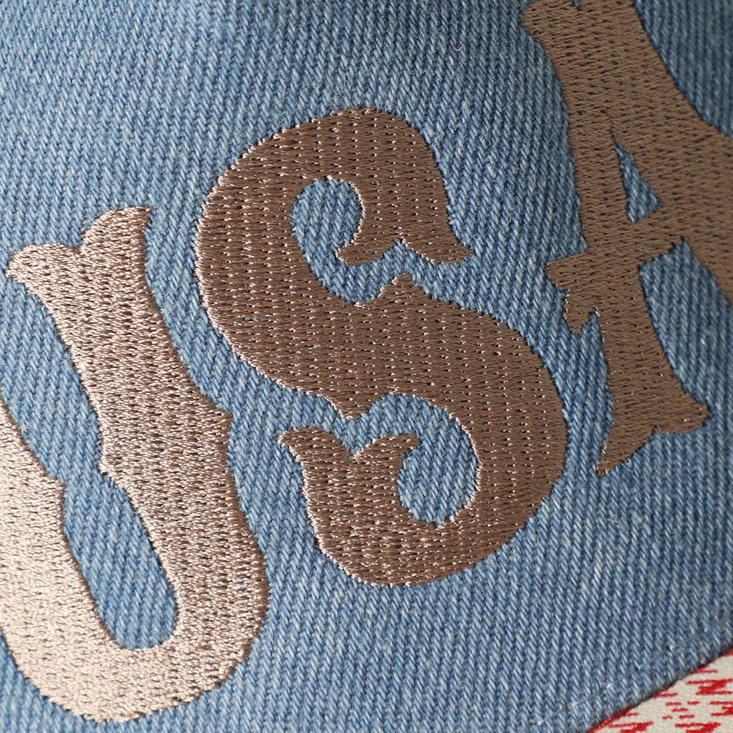 USA Embroidered Denim Trucker Hat: DENIM-BEIGE / ONE SIZE