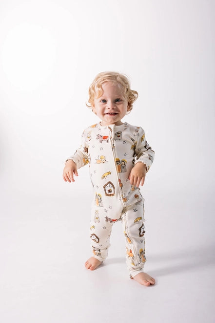 Away in A Manger Pj Footless Onesie Cotton