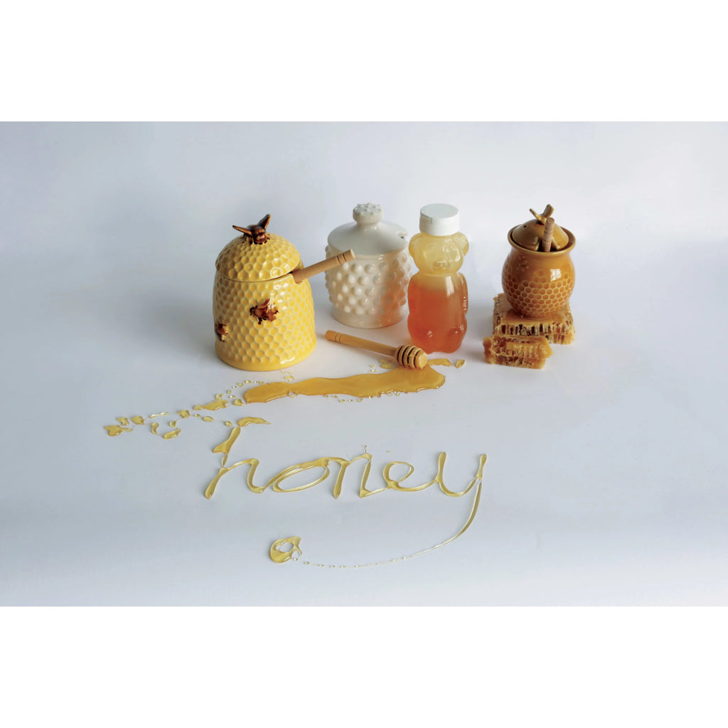 White Hobnail Honey Jar with Honey Dipper