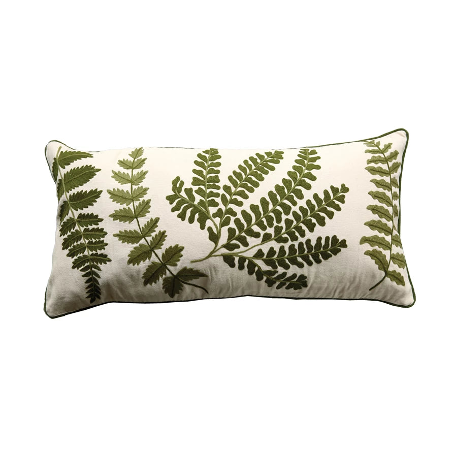 Lumbar Pillow with Fern Fronds Embroidery