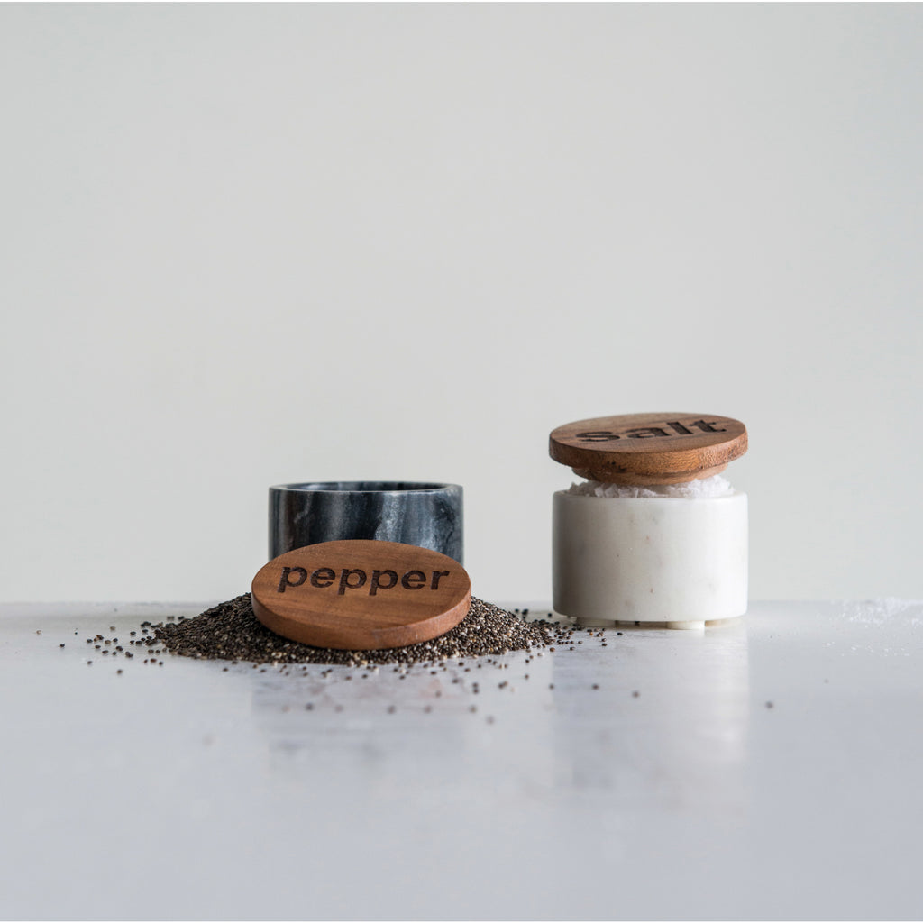 Marble Salt and Pepper with Wooden Lid