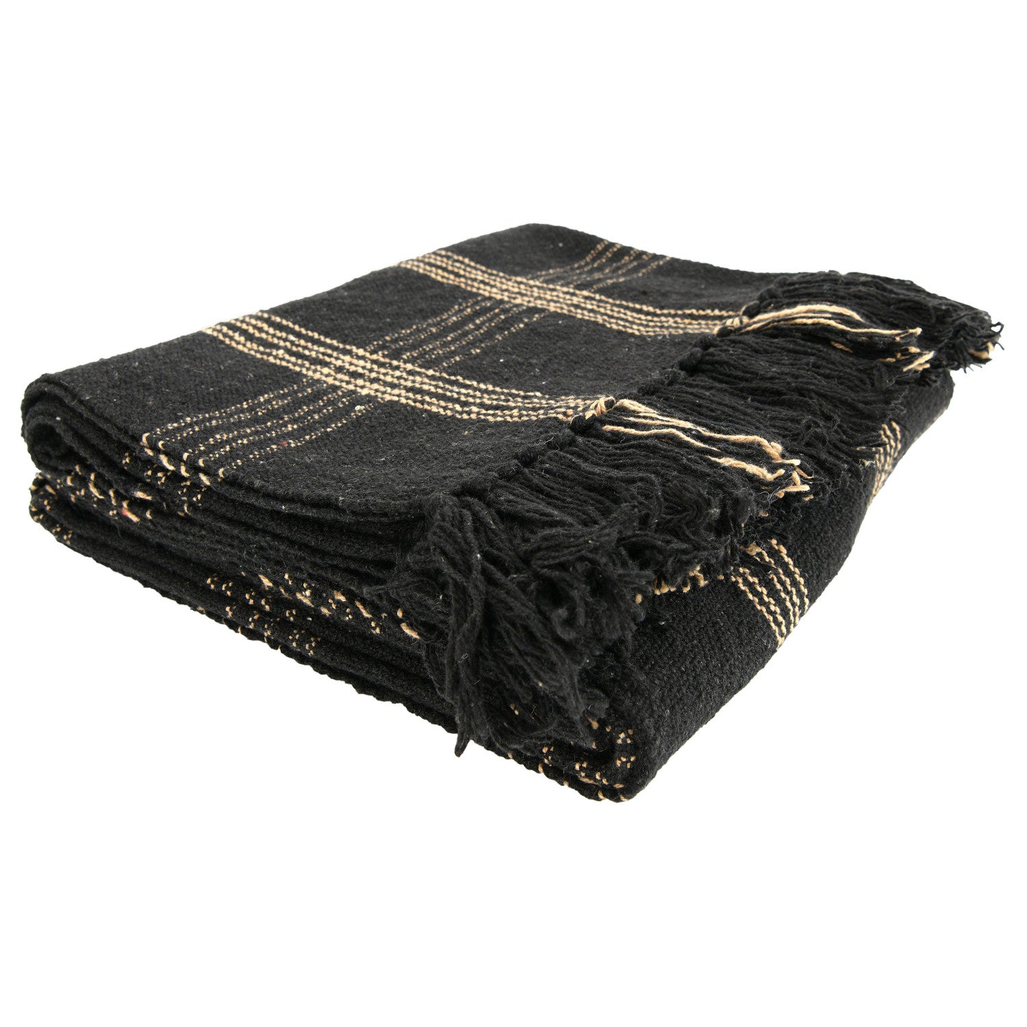 Woven Cotton Blend Throw with Fringe