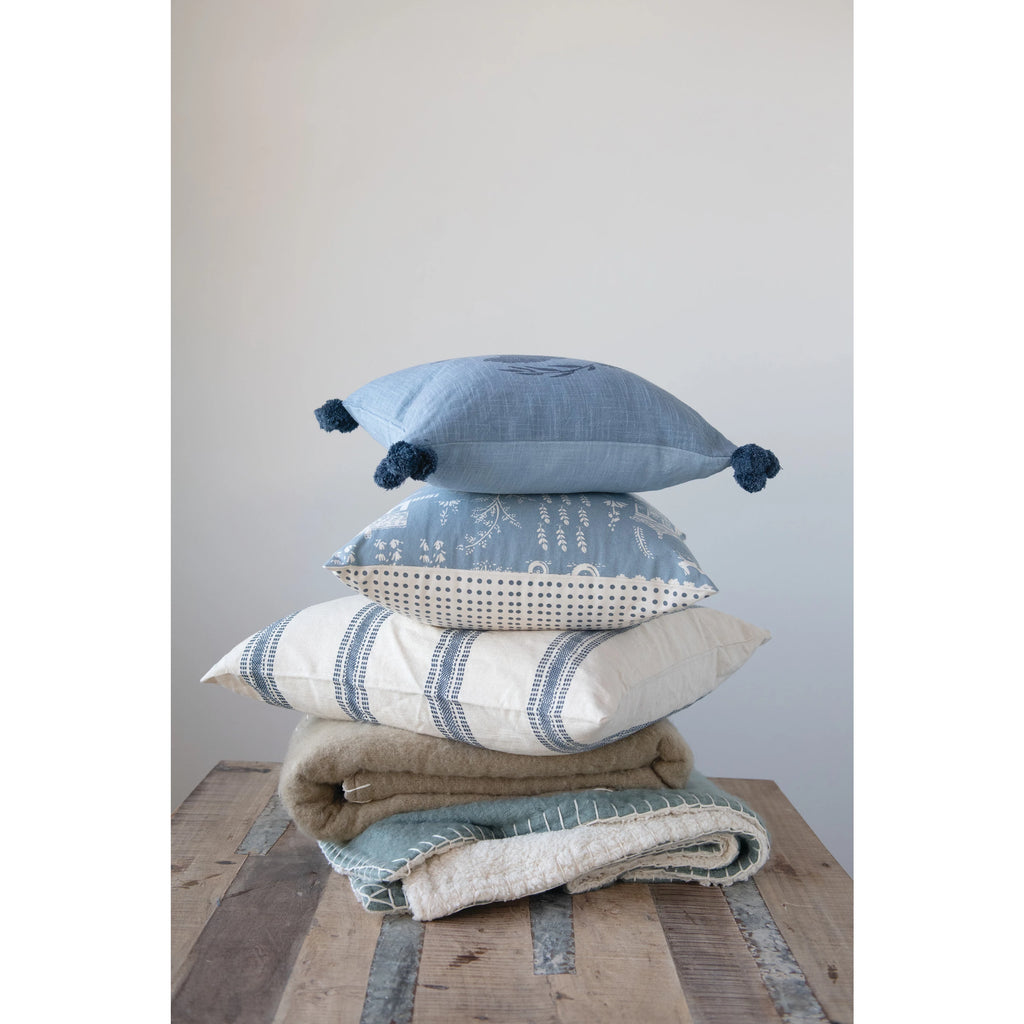 Cotton Slub Pillow with Chicken & Pom Poms