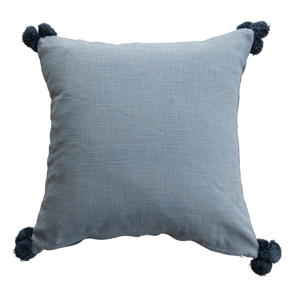 Cotton Slub Pillow with Chicken & Pom Poms