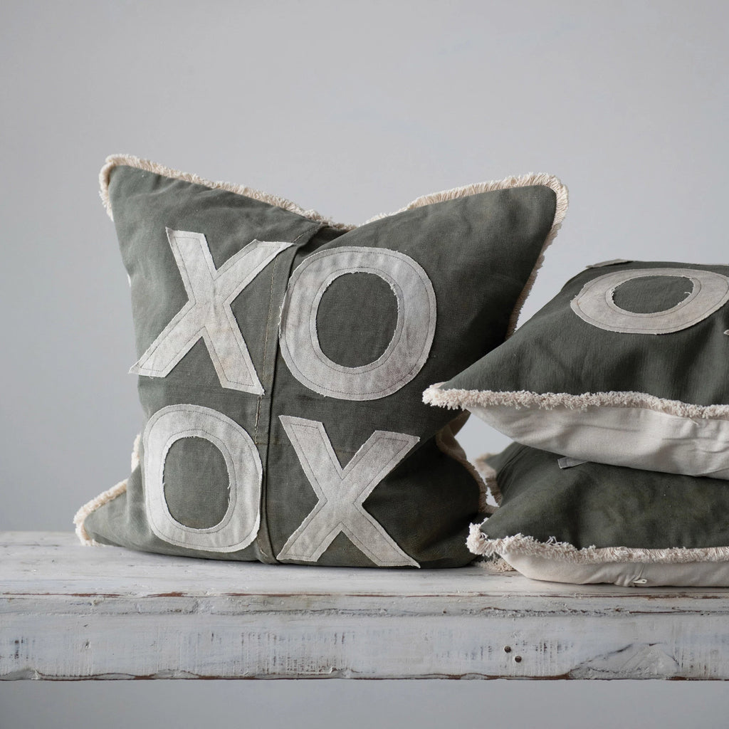 XO Pillow with Applique and Eyelash Fringe