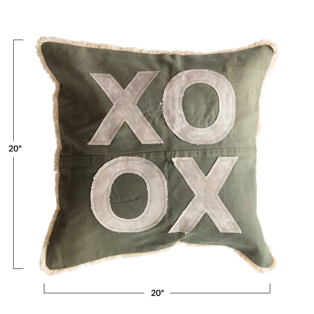 XO Pillow with Applique and Eyelash Fringe