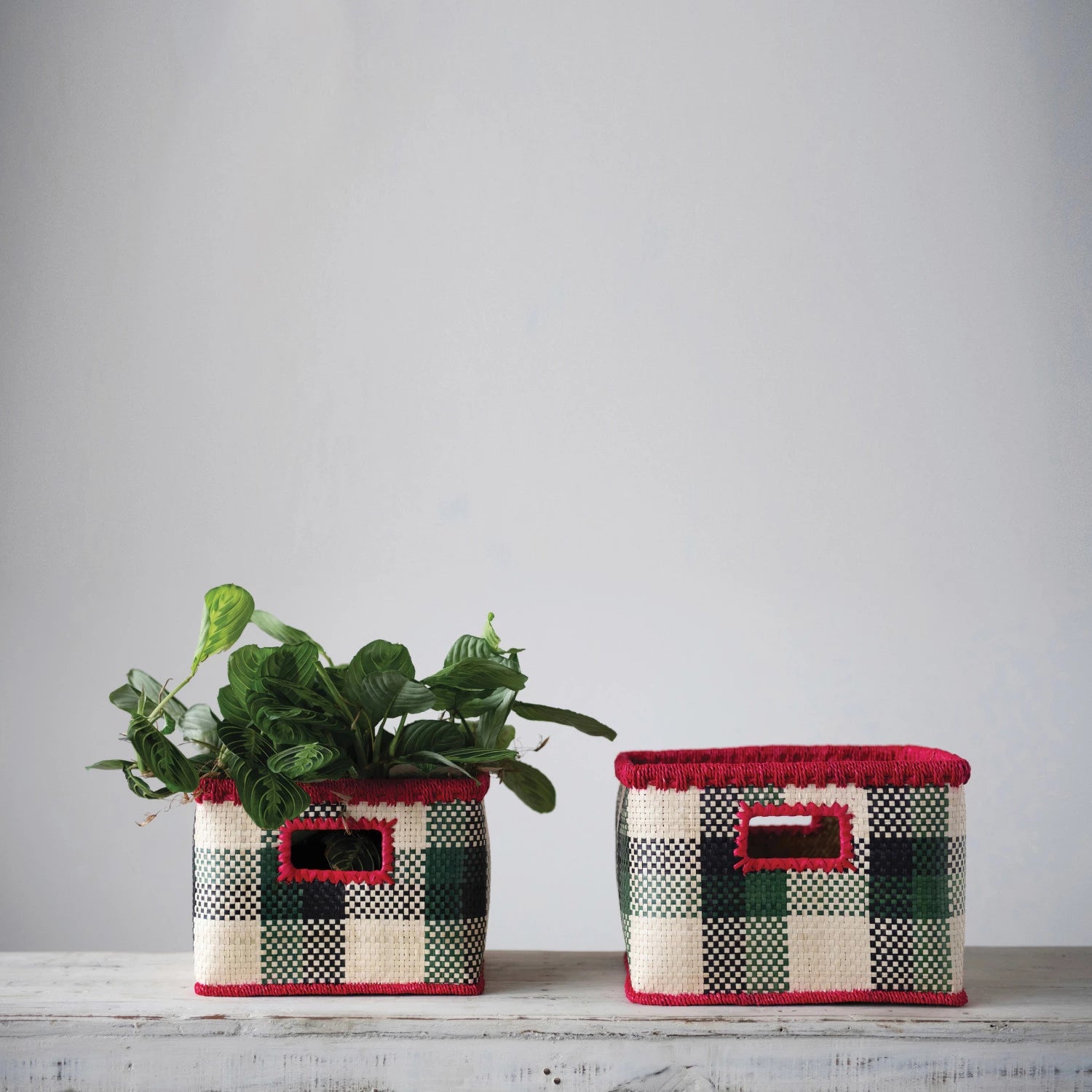 Hand-Woven Baskets with Check Pattern