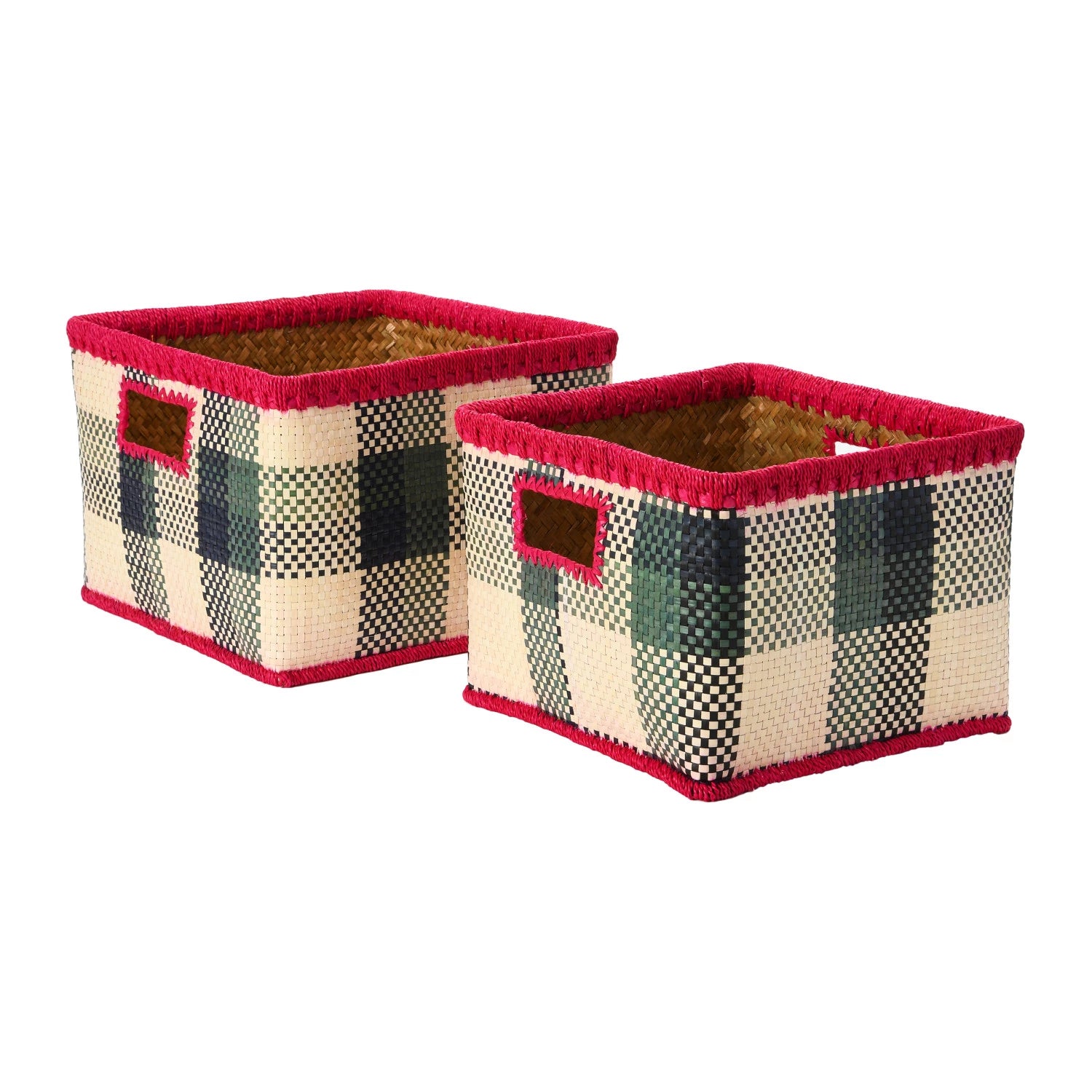 Hand-Woven Baskets with Check Pattern