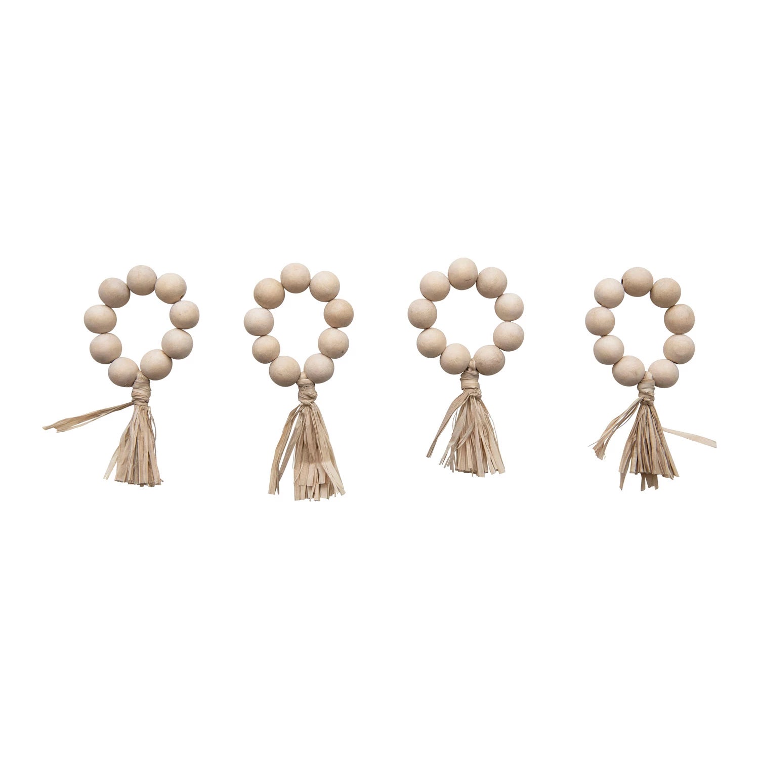 Wood Bead Napkin Rings with Raffia Tassel