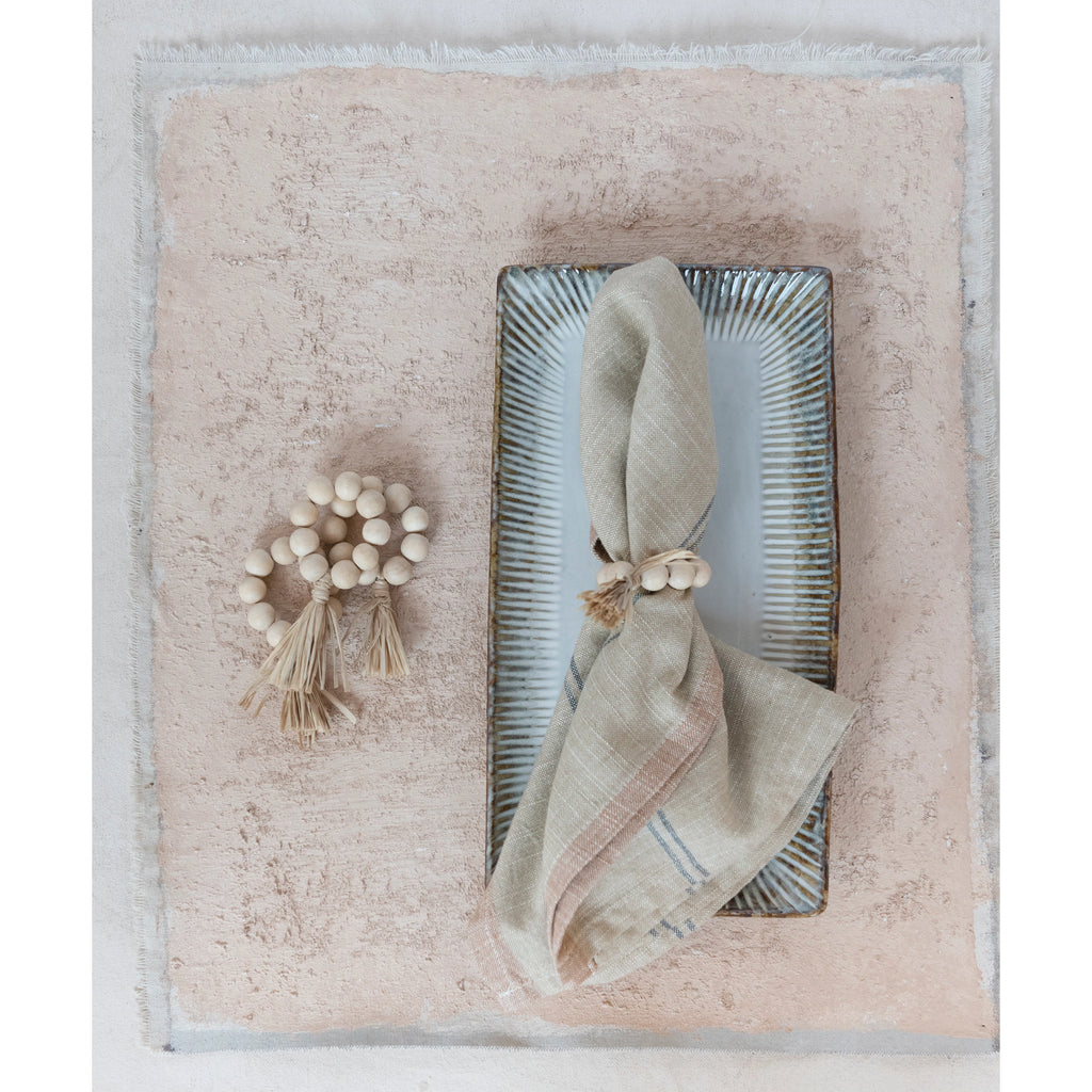 Wood Bead Napkin Rings with Raffia Tassel