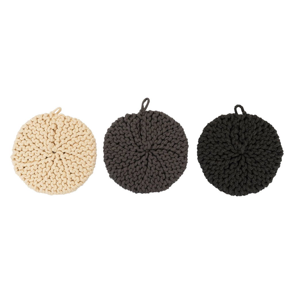 Circular Cotton Crocheted Pot Holder, 3 Colors