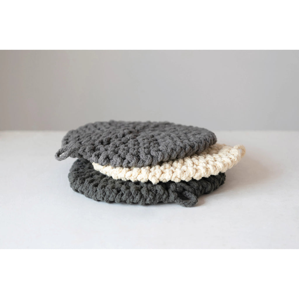 Circular Cotton Crocheted Pot Holder, 3 Colors