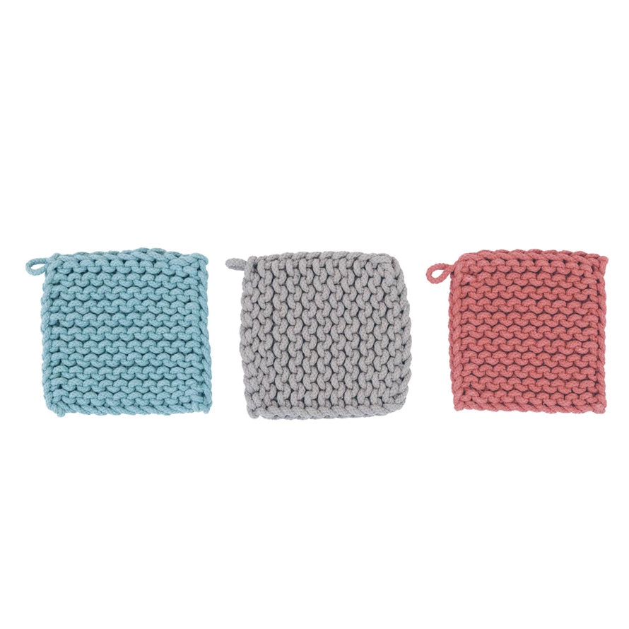 Cotton Crocheted Pot Holder, 3 Colors