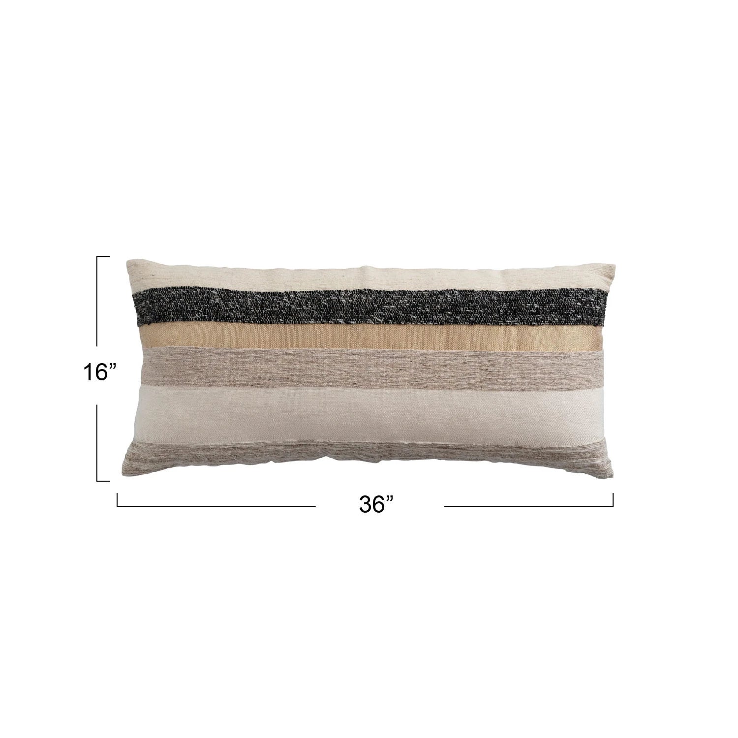 Woven Wool Blend Lumbar Pillow with Gold Metallic Thread & Stripes
