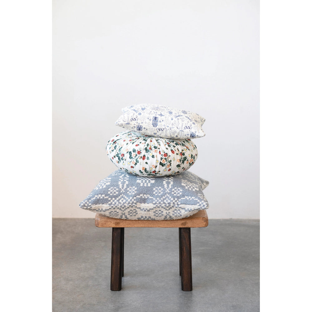 Cotton Pleated Pillow with Floral Pattern