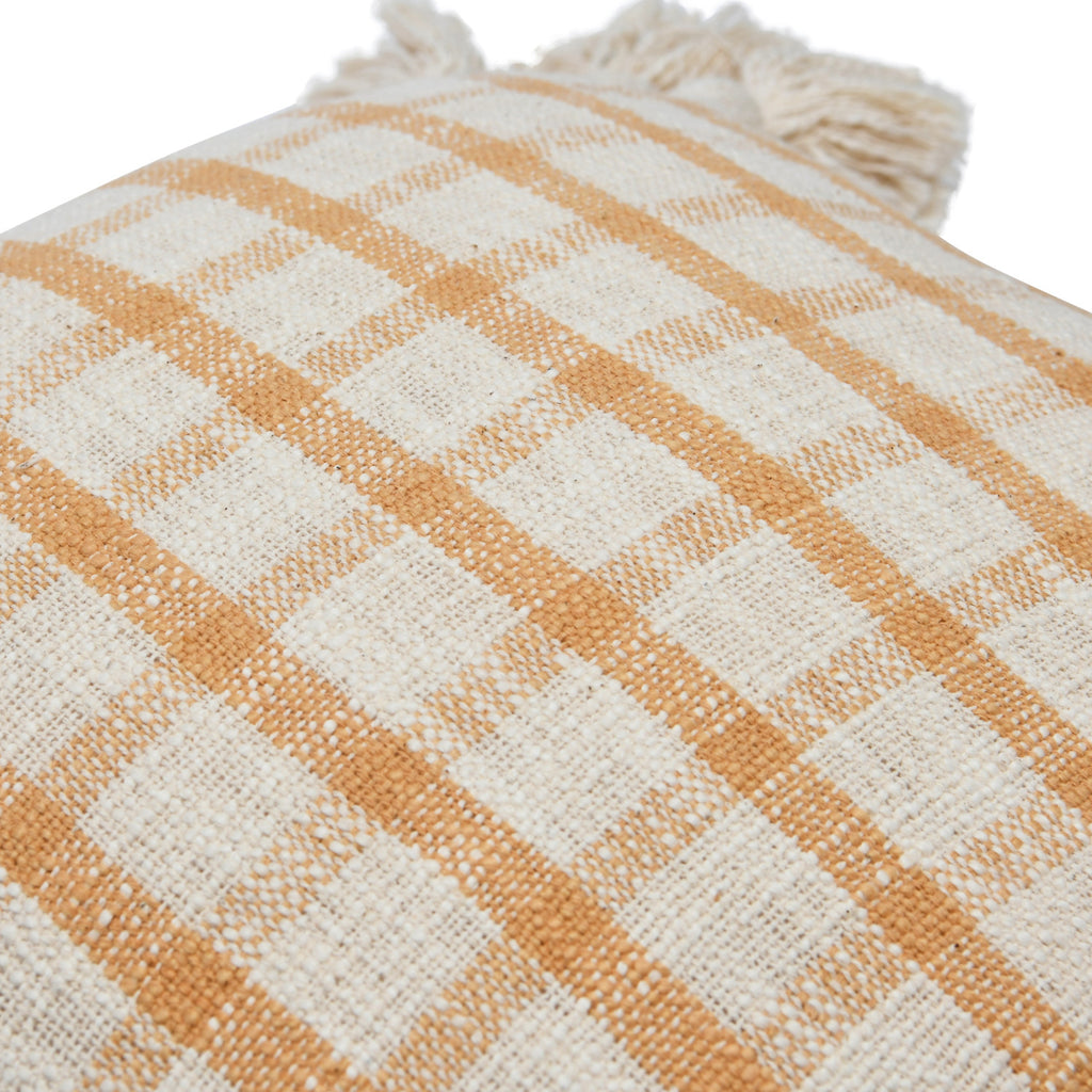 Woven Cotton Slub Plaid Pillow with Tassels