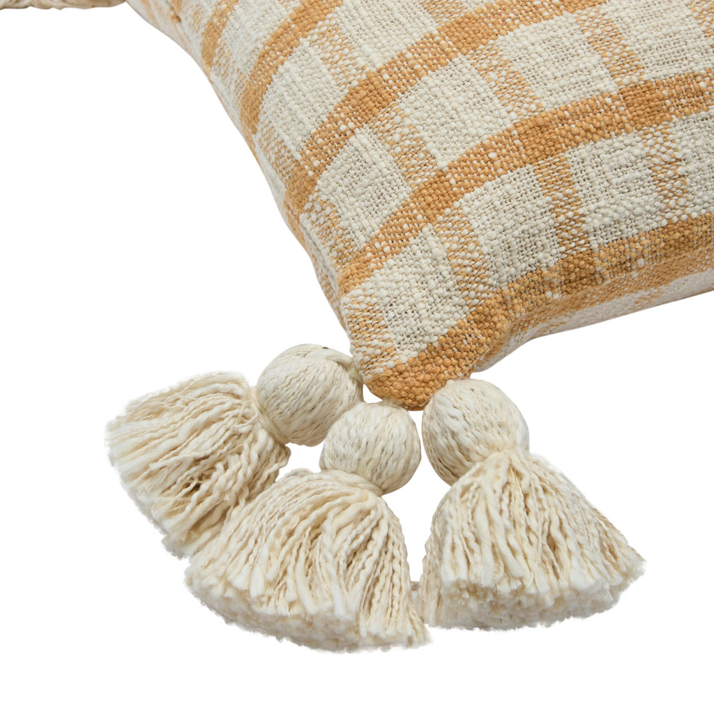 Woven Cotton Slub Plaid Pillow with Tassels