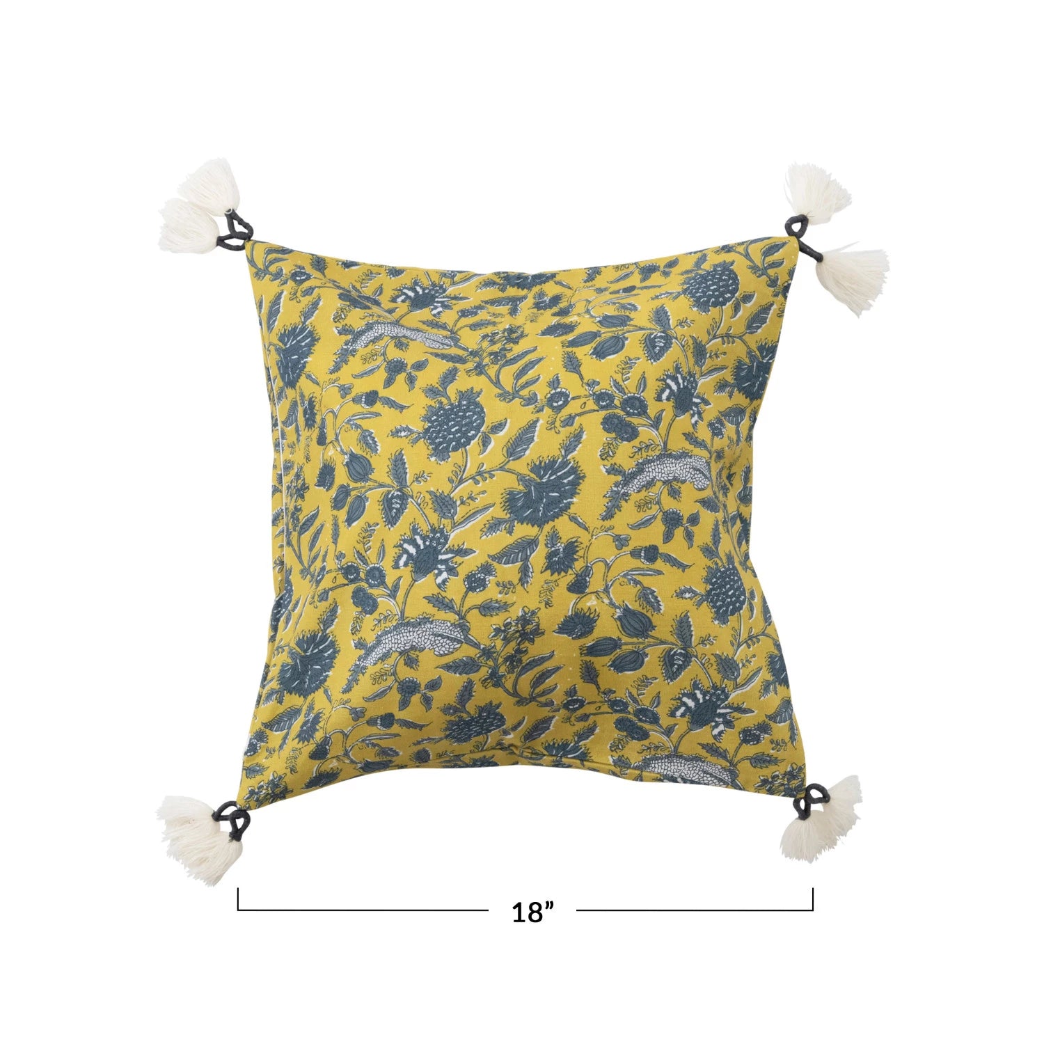 Pillow w/ Floral Pattern & Yarn-Wrapped Tassels