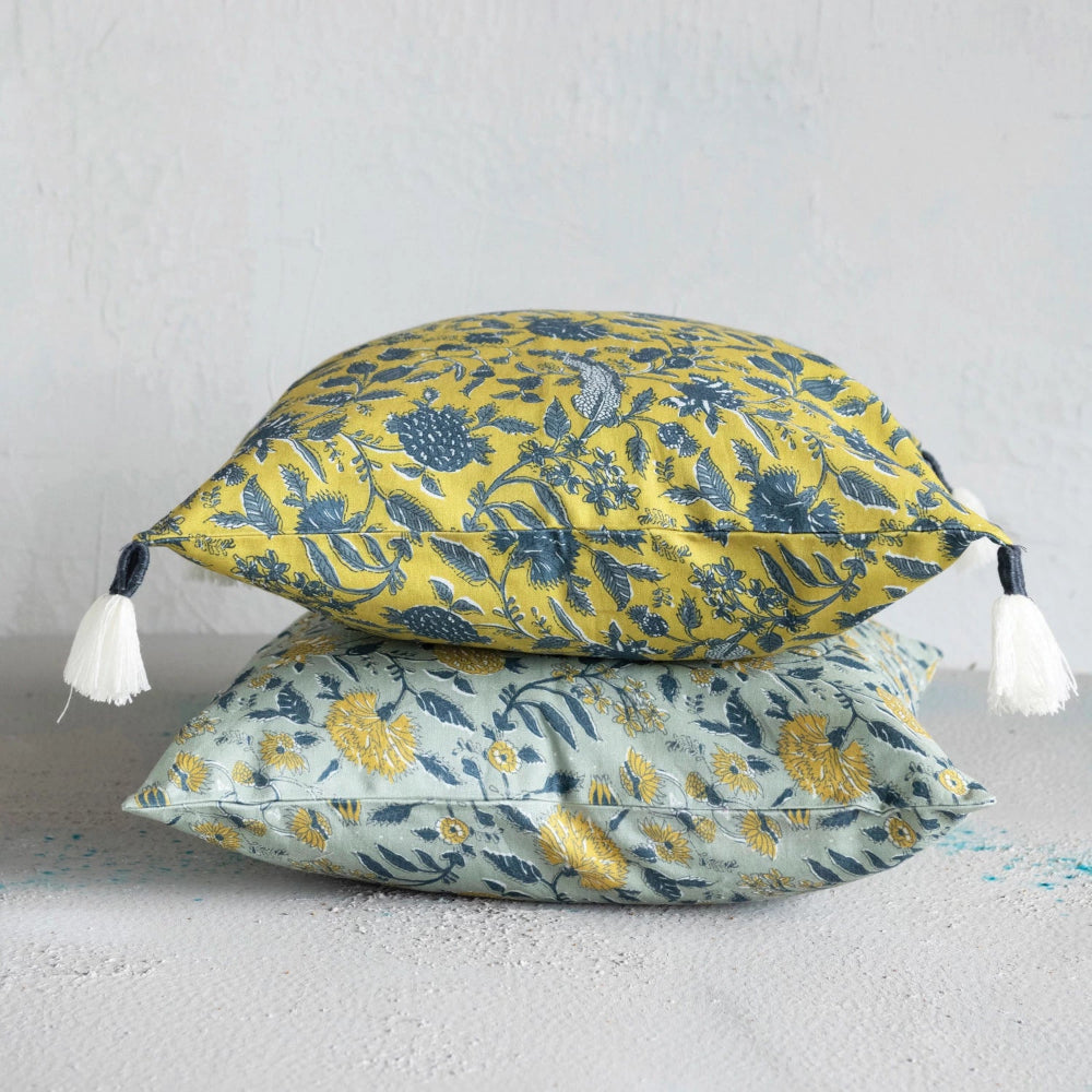 Cotton Pillow with Floral Pattern