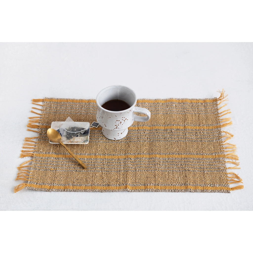 Bamboo Placemat with Stripes and Fringe, Mustard