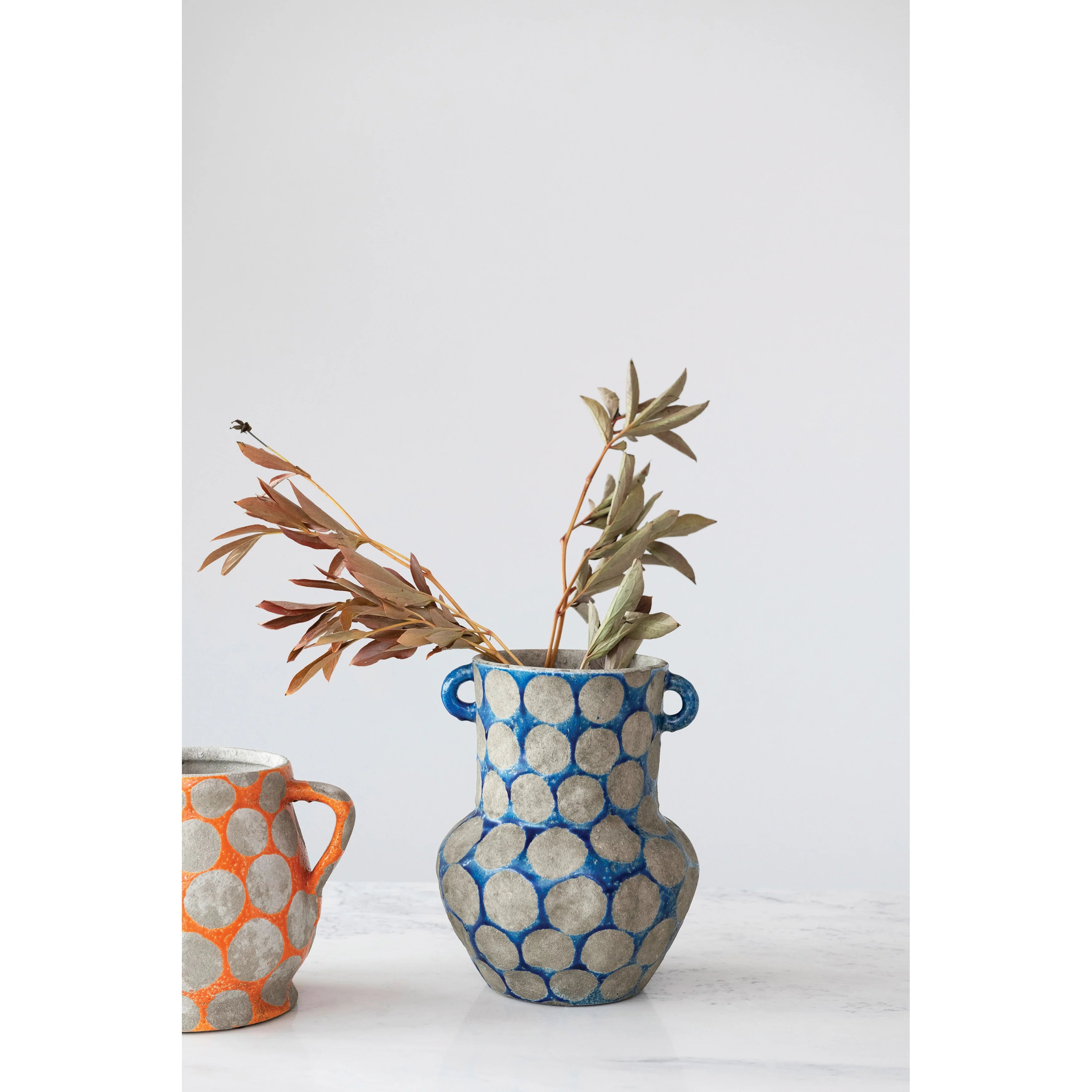 Terra-cotta Vase with Wax Relief Dots and Handles