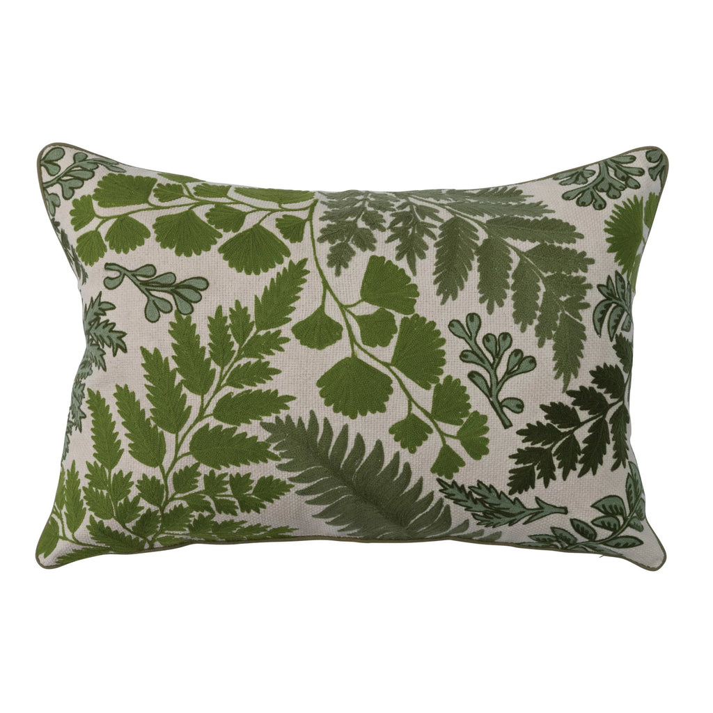 Cotton Embroidered Lumbar Pillow with Botanicals