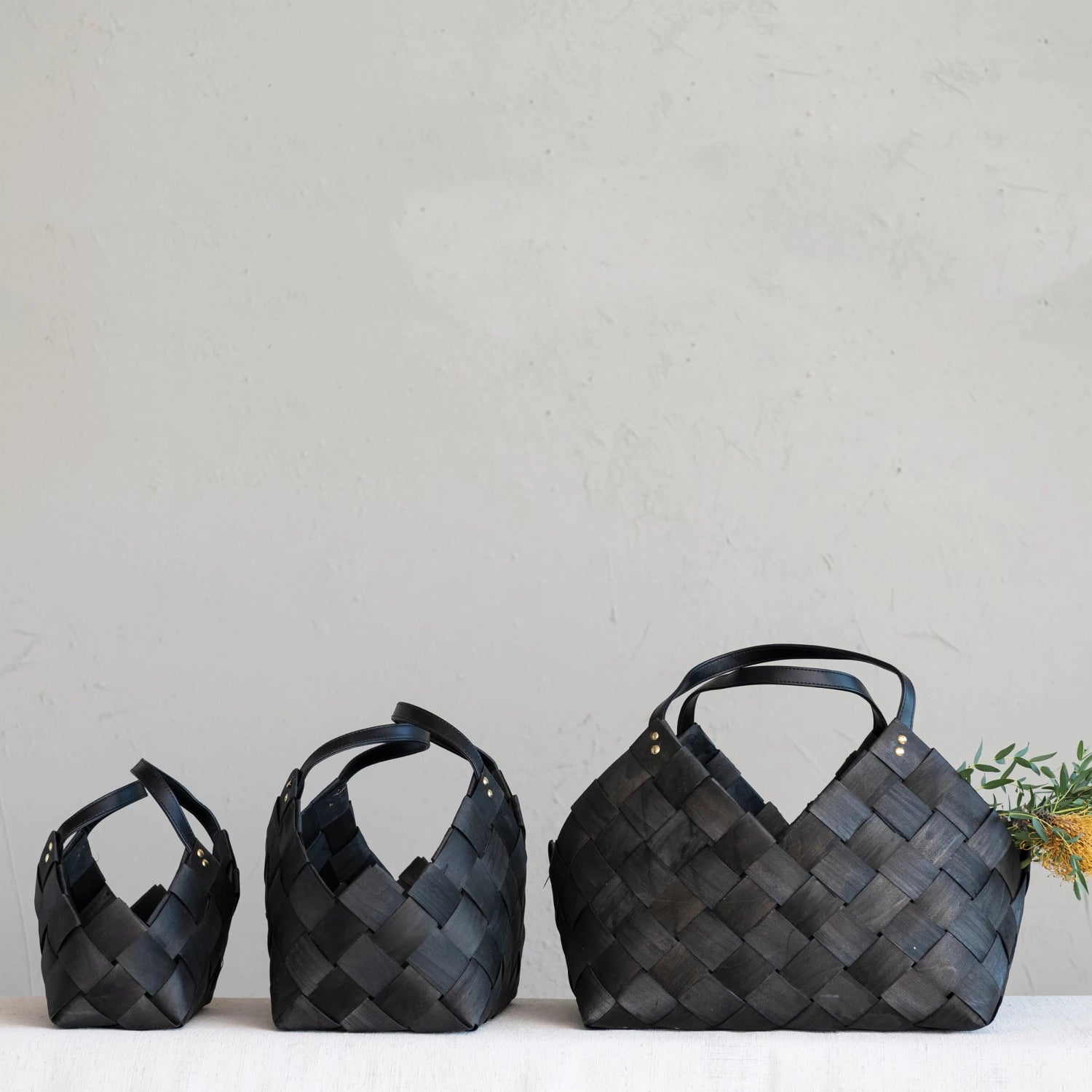 Woven Wood Baskets with Handles