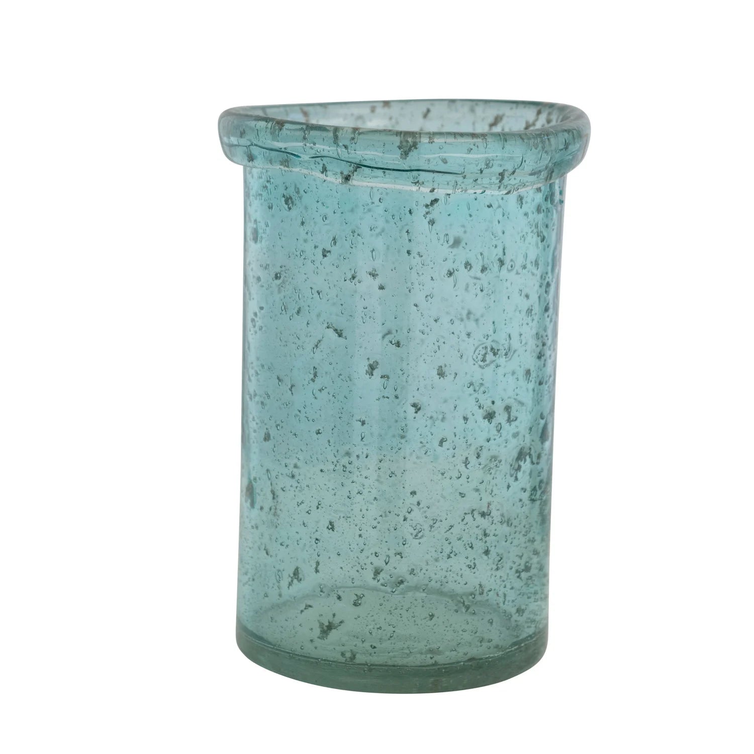 hurricane blue seeded glass vase