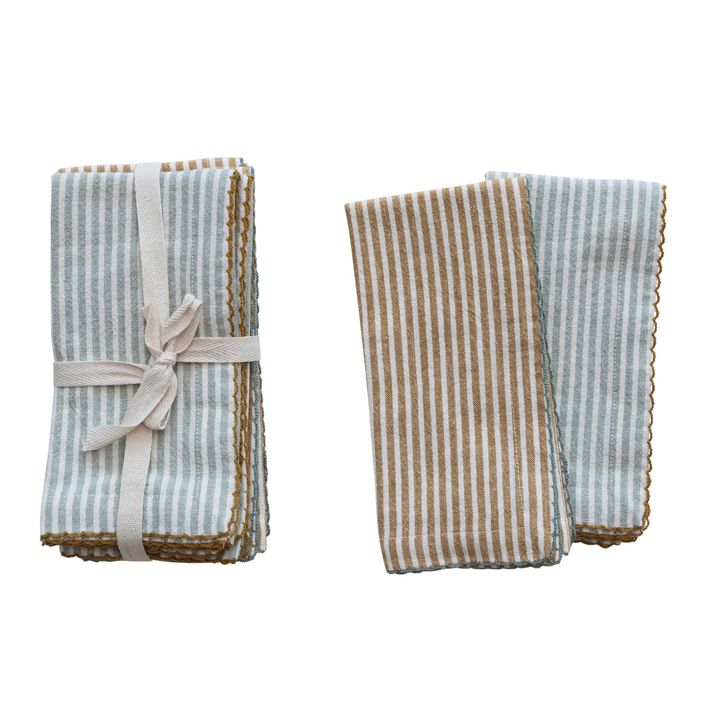 Cotton Napkins with Stripes, 2 Colors, Set of 4