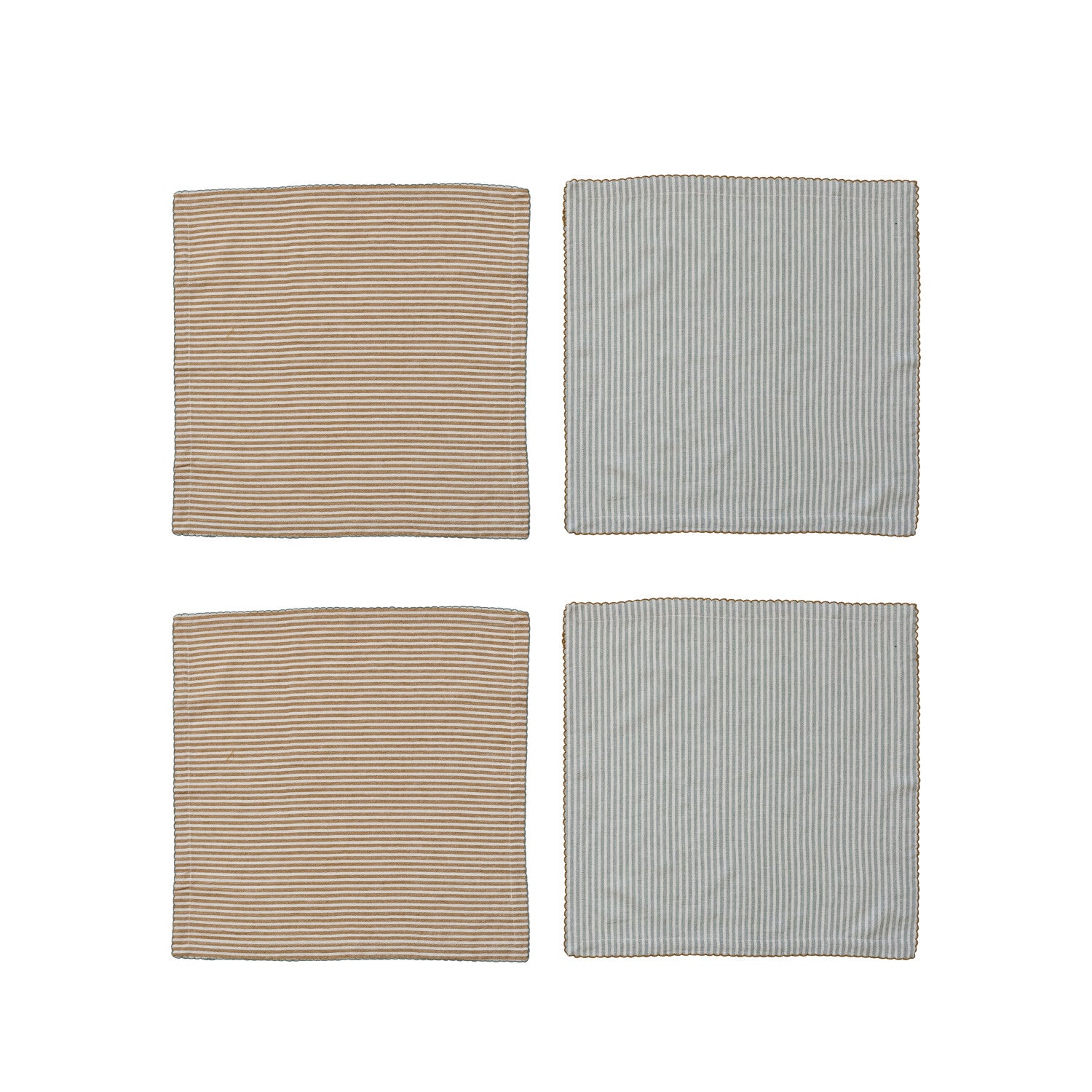 Cotton Napkins with Stripes, 2 Colors, Set of 4