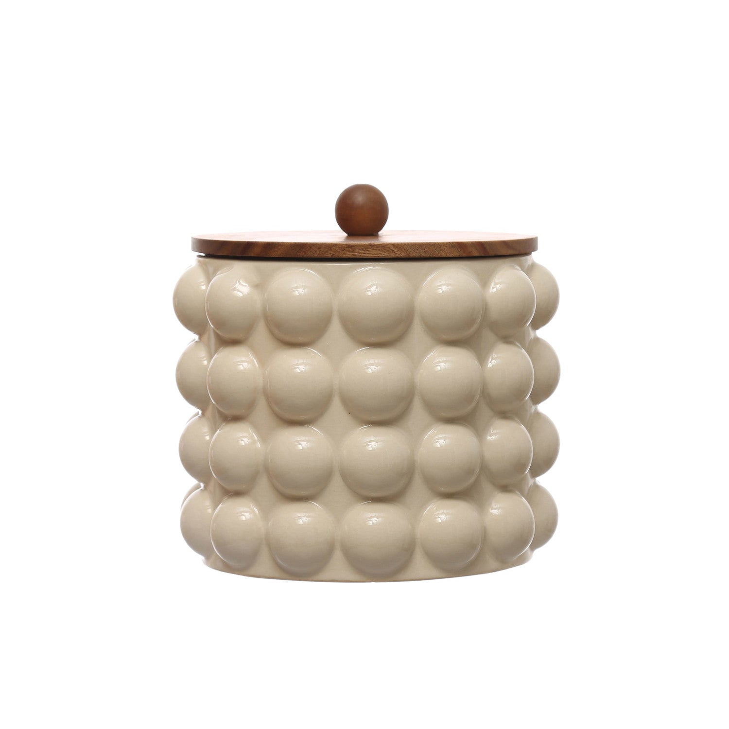 Stoneware Canister with Raised Dots & Acacia Wood Lid &