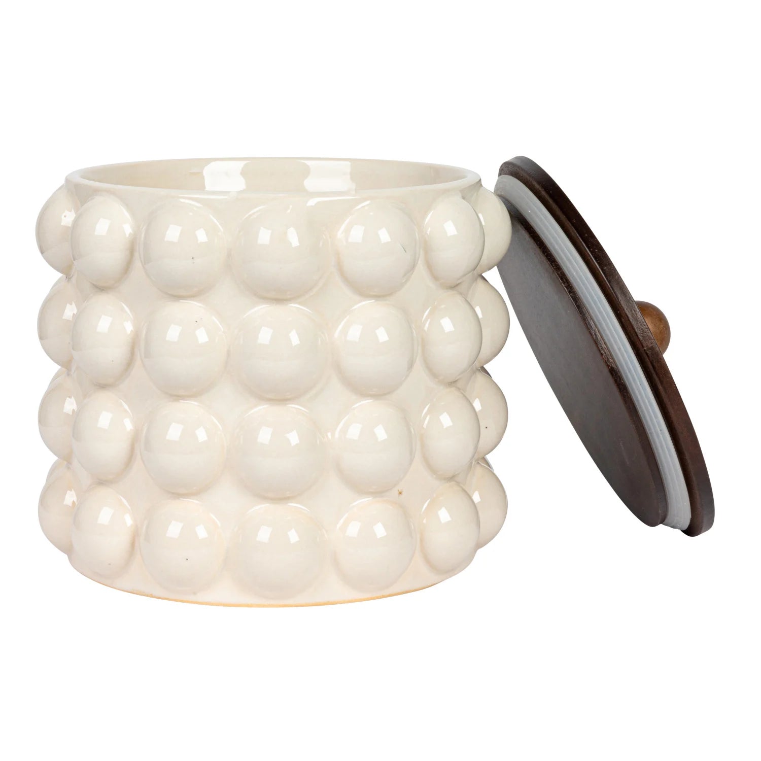 Stoneware Canister with Raised Dots & Acacia Wood Lid &