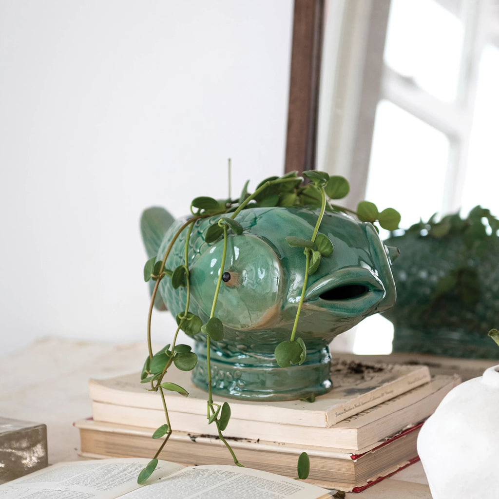 Debossed Stoneware Fish Planter