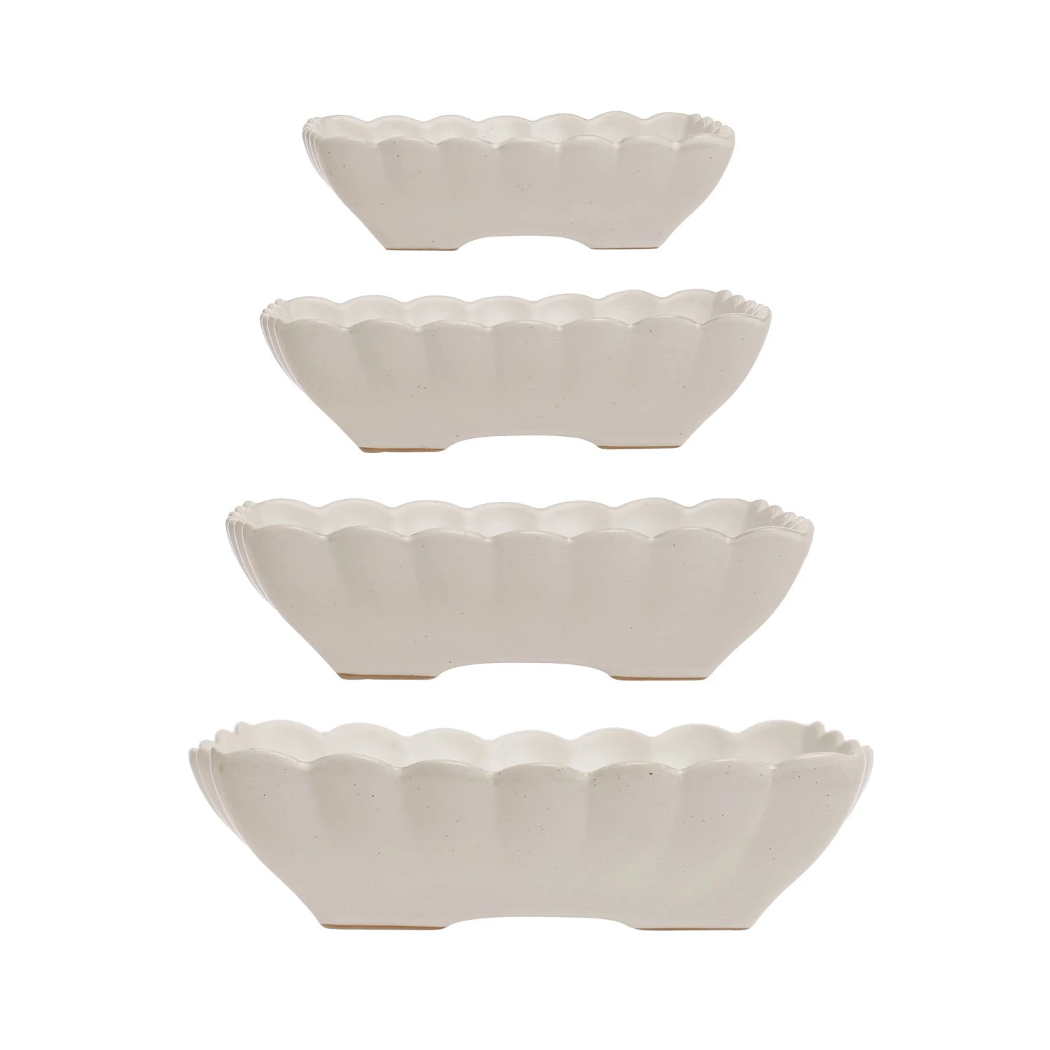 Stoneware Serving Dishes with Scalloped Edge, Matte White