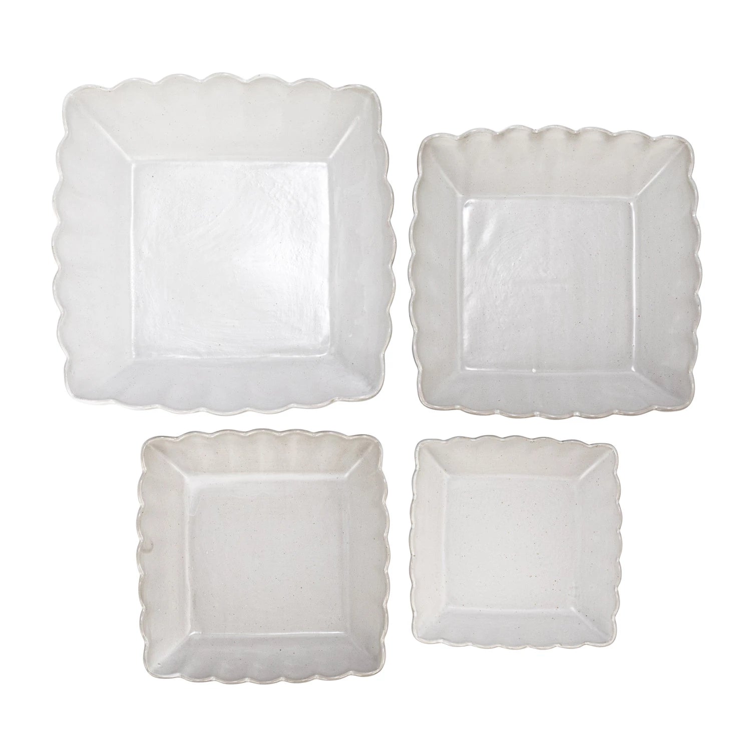 Stoneware Serving Dishes with Scalloped Edge, Matte White