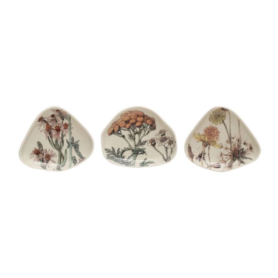 Stoneware Dish with Florals, 3 Styles