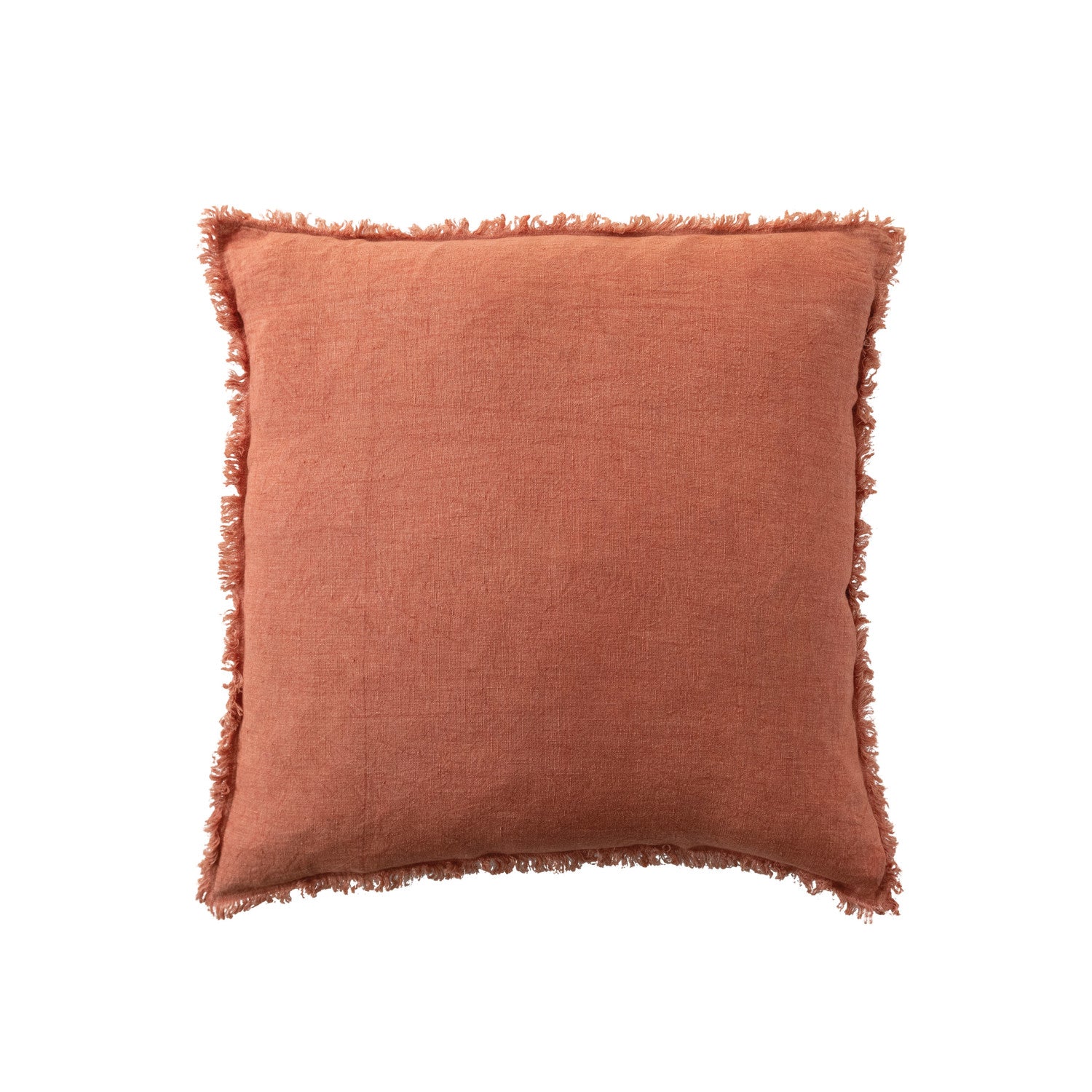 20" Square Stonewashed Linen Pillow with Fringe